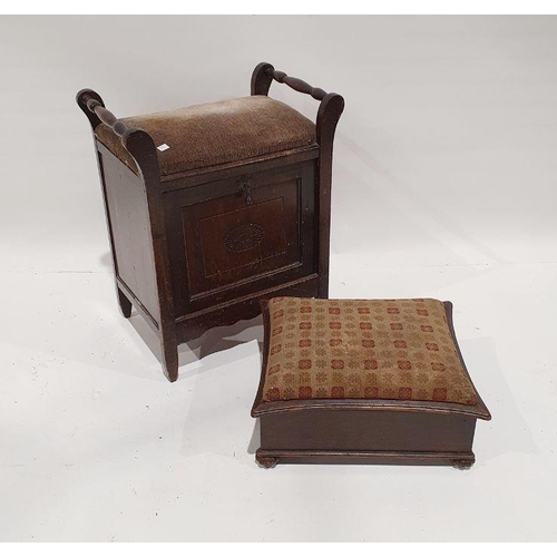 1214 - Stained oak piano stool with central cupboard and an oak footstool (2)