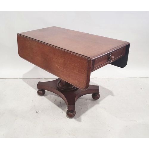 1233 - 19th century mahogany drop-leaf side table with single drawer, faceted column to quatrefoil base, bu... 