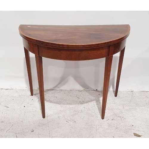 1235 - 19th century mahogany and banded demi-lune fold-over card table on square section tapering supports,... 