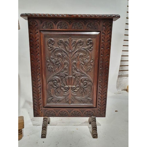 1236 - 20th century oak firescreen with carved scrollwork decoration