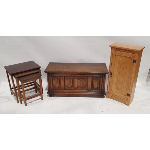 1242 - Modern pine pot cupboard by Oakmill Furniture, a 20th century oak coffer and a nest of three tables ... 