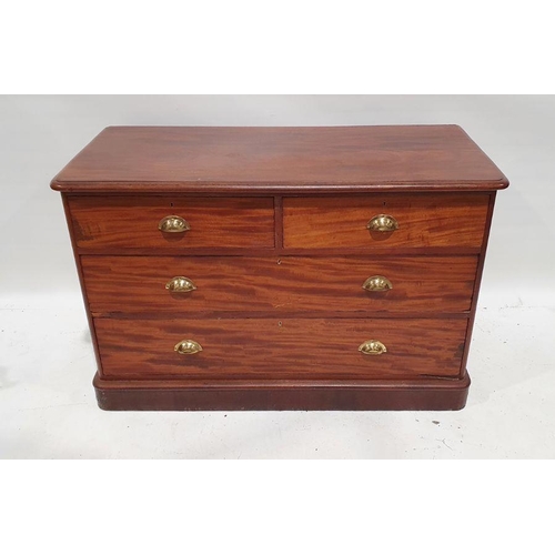 1243 - 20th century mahogany low chest of two short over two long drawers, the rectangular top with moulded... 