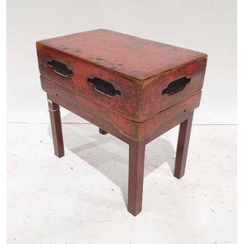 1249 - 19th century Chinese food box, the red lacquer box on later stand, 48cm x 48cm x 31cm