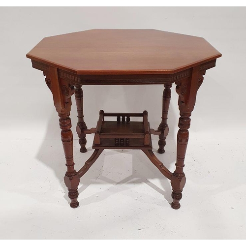 1253 - Late 19th/early 20th century walnut octagonal centre table on turned supports with shaped undertier,... 