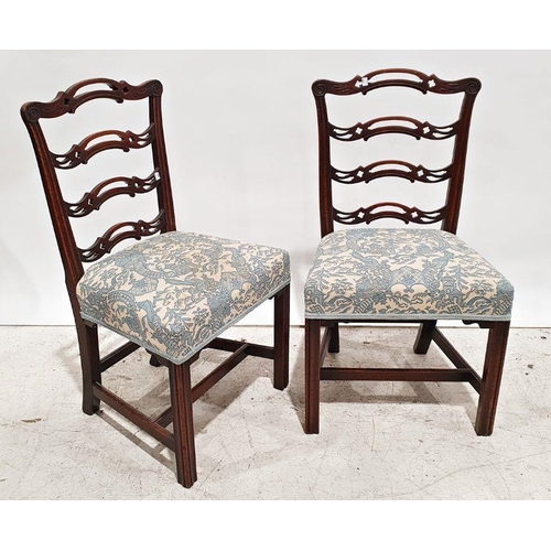 1255 - Pair of Georgian-style ladderback dining chairs with carved and pierced decoration, upholstered seat... 