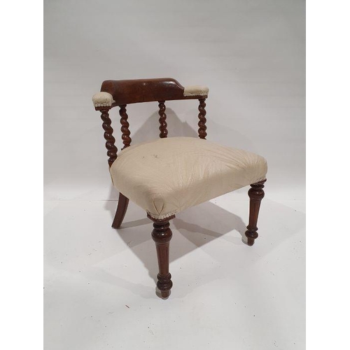 1264 - Oak-framed chair with back rail supported by barleytwist supports, on turned front legs