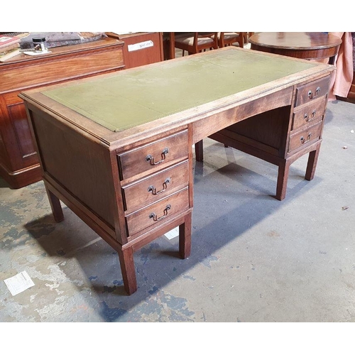 1268 - 20th century desk with leather inset writing surface, six drawers, on square section supports