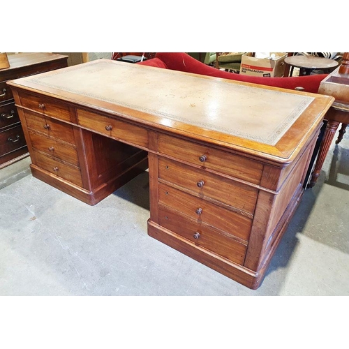 1270 - 19th century mahogany partner's desk, the rectangular top with rounded corners, moulded edge and ins... 