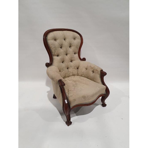 1293 - Late 19th century mahogany-framed armchair with upholstered seat and back, carved shew frame