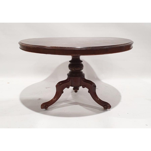 1311 - Victorian circular breakfast table with moulded edge, on turned and carved column to three ogee legs... 