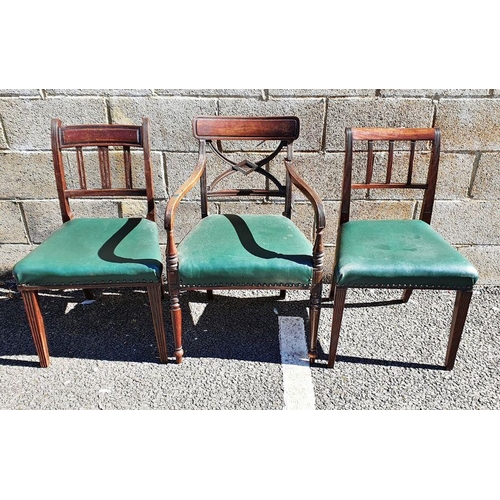 1314 - 10 similar 19th century mahogany dining chairs with fluted tapering front supports, green vinyl seat... 