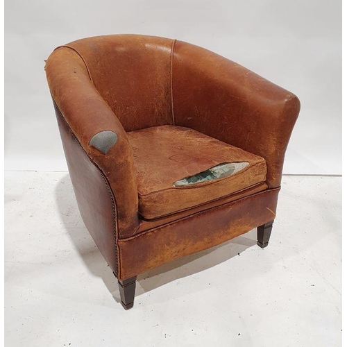 1316 - 20th century brown leather office tub chair by Chesters