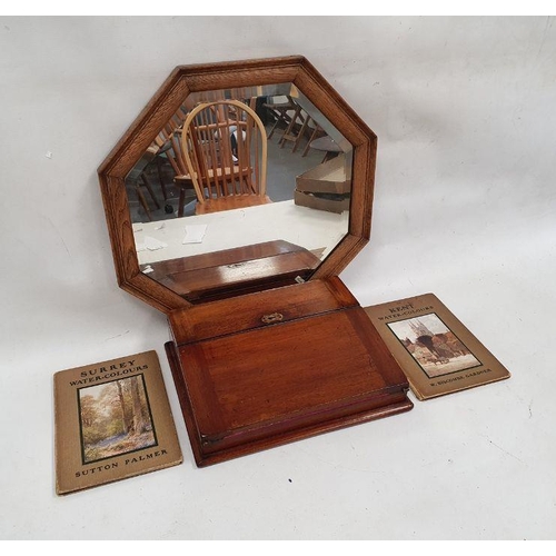 132 - Victorian mahogany writing slope, a bevelled wall mirror in octagonal oak frame, a quantity of recor... 