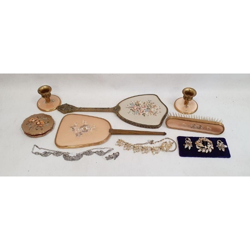 132a - Dressing table mirror, matched dressing set, one compact and quantity of costume jewellery, and pair... 