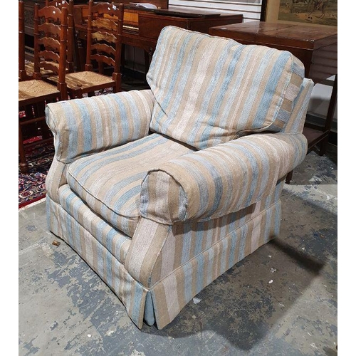 1348 - Laura Ashley armchair in duck egg blue and beige striped upholstery