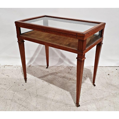 1353 - 19th century satinwood bijouterie table, rectangular with ebony stringing, lift-up lid and on square... 