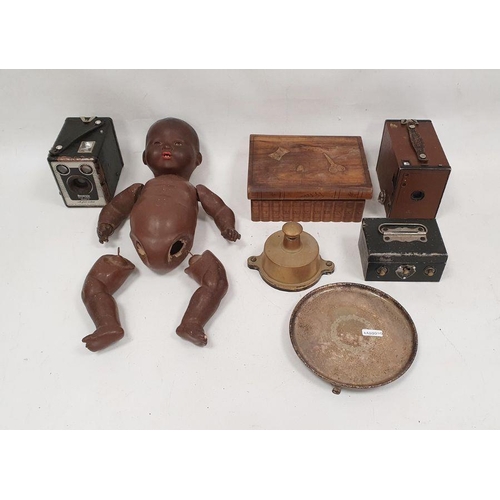 139 - Brownie model D camera, another camera, an Armand Marseille bisque head doll with composition jointe... 