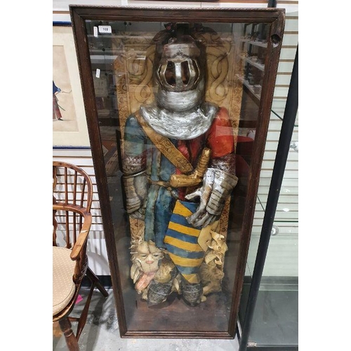 168 - Large resin model of an effigy of a knight in armour, with lion at his feet,by G F Roberts, in glaze... 