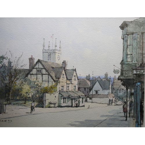 195 - Frank Quinton - 20th century
 Pen and watercolour
 Kingsbury Street, Marlborough, signed with monogr... 