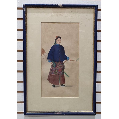 200 - Set of four 19th century Chinese school watercolours, each depicting a single standing court figure ... 