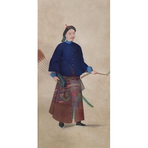 200 - Set of four 19th century Chinese school watercolours, each depicting a single standing court figure ... 