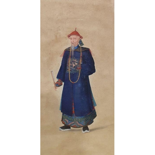 200 - Set of four 19th century Chinese school watercolours, each depicting a single standing court figure ... 