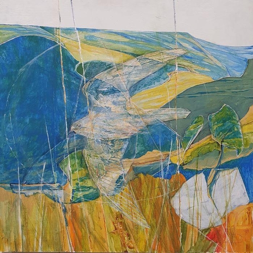 210 - Joan Downs (20th century)
 Oil on board
 Bird amidst landscape, signed with monogram and dated '98 l... 