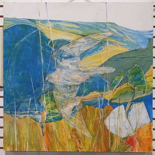 210 - Joan Downs (20th century)
 Oil on board
 Bird amidst landscape, signed with monogram and dated '98 l... 