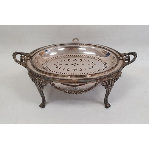 235 - Silver plated breakfast dish of usual oval form with revolving cover decorated with floral swags