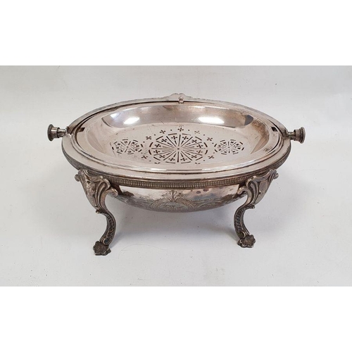 236 - Silver plated breakfast dish of usual oval form and revolving cover with an engraved border