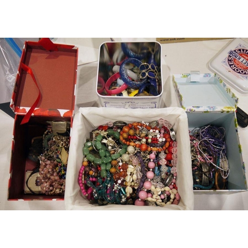 256 - Large quantity of costume jewellery including bead necklaces, plastic bangles etc. (4 boxes)