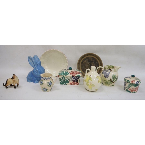 26 - Wadeheath model of a rabbit, a Bridgewater jug, a lidded dish and conserve pot, a Nicola Fasano jug,... 