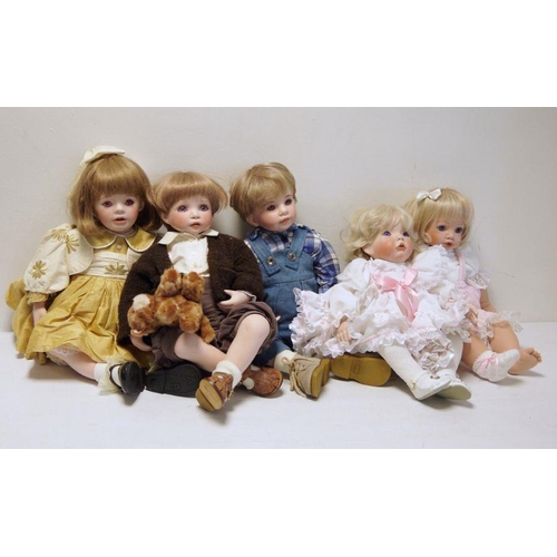 283 - Five large modern porcelain collectors child dolls, 60cm high approx. each (5)