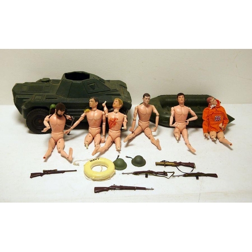 304 - A quantity of Action Man dolls, various clothes and equipment, tank and RIB boat (1 box)