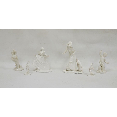 38 - Nymphenburg porcelain figures to include lady with dog, putto, etc (6)