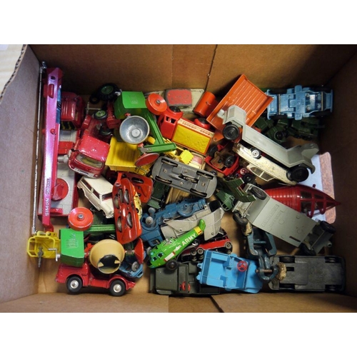 389 - Quantity of playworn diecast model cars and buildings to include 'Dinky Supertoys TV extending mast ... 