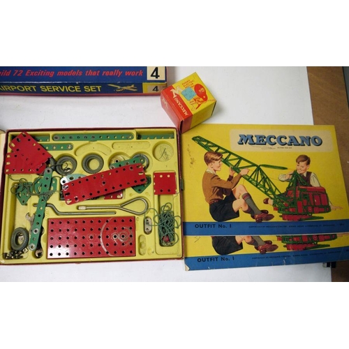 398 - Hornby Dublo electric train part set, boxed, two Meccano outfits No.1, boxed, two Meccano airport se... 