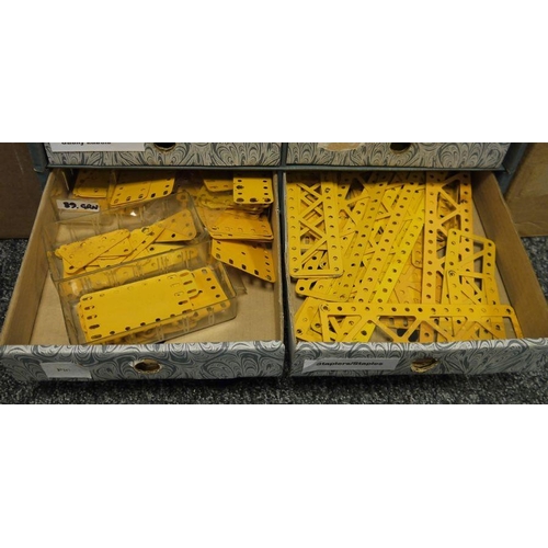 419 - A large quantity of loose Meccano, in various collectors cabinets and boxes Meccano magazines etc