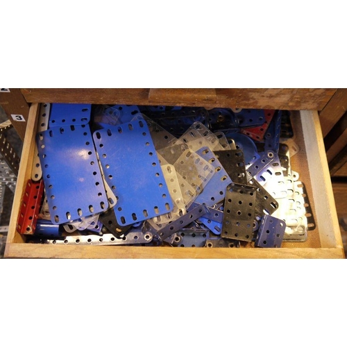 420 - Large quantity of Meccano, loose in two wooden collectors cabinets