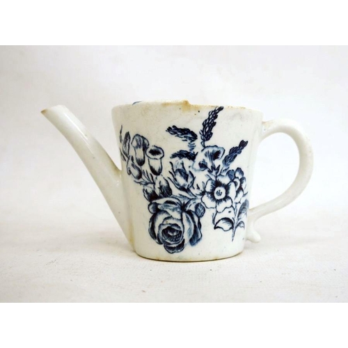 45 - 18th century Lowestoft porcelain feeding cup printed in blue with floral sprays, butterfly and passi... 