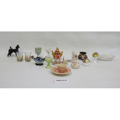 49 - Assorted china and glass wares to include model of poodle, modern Chinese-style koro, thimbles, etc ... 