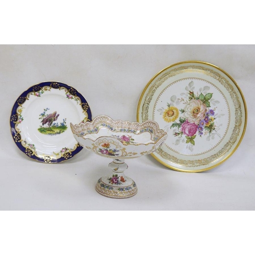 5 - Continental Meissen-style pedestal bowl with floral decoration, a Minton decorative plate and a hand... 