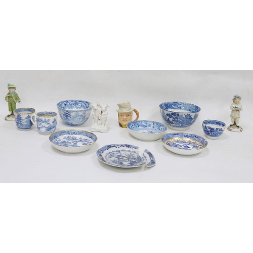 7 - Blue and white transfer-decorated ceramics to include teacups, saucers, semi-china sugar bowl and tw... 