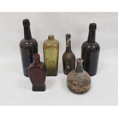 72 - Pair of probably late 19th century glass wine bottles, one stamped 'Bristol' to base, a small probab... 