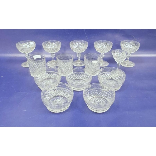 80 - Five Stuart cut glass bowls, three Stuart cut glass tumblers, five cut glass champagne saucers etc (... 