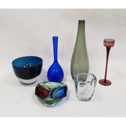 85 - An Elme Glasbruk of Sweden blue glass vase, a Murano tri-coloured bowl, a Strombergshyttan glass vas... 