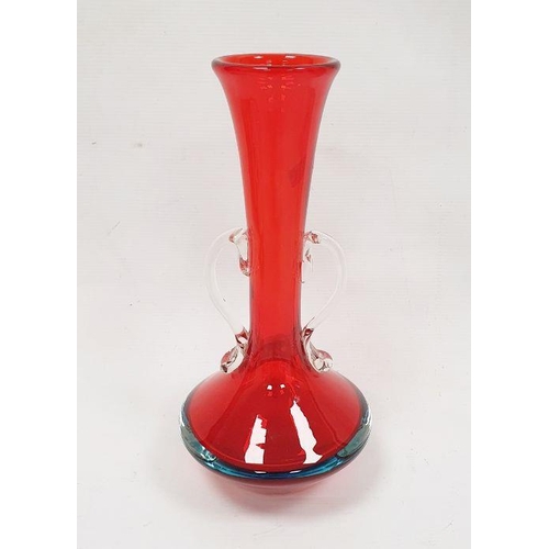 86 - A Murano Flavio Poli red and blue cased glass vase with twin handles 10