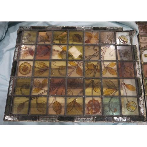 98 - Circa 1880's Aesthetic Movement leaded glass quarries with foliate handpainted decoration (2)