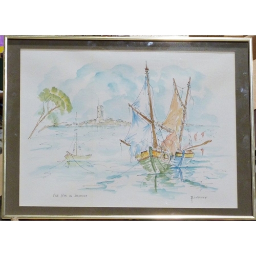 483 - 20th century 
Watercolour
Sir Michaels Mount, unsigned 
20th century 
Oil on panel 
Sailing boat and... 