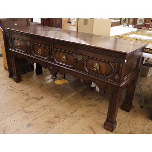 1 - 18th century and later oak sideboard, the rectangular top above two geometric patterned drawers with... 